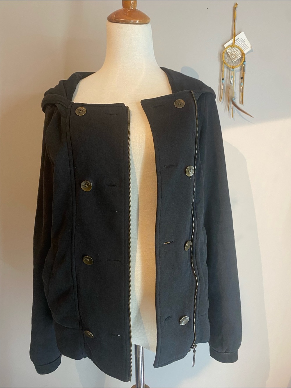 Roxy Black Hooded Double-Breasted Jacket